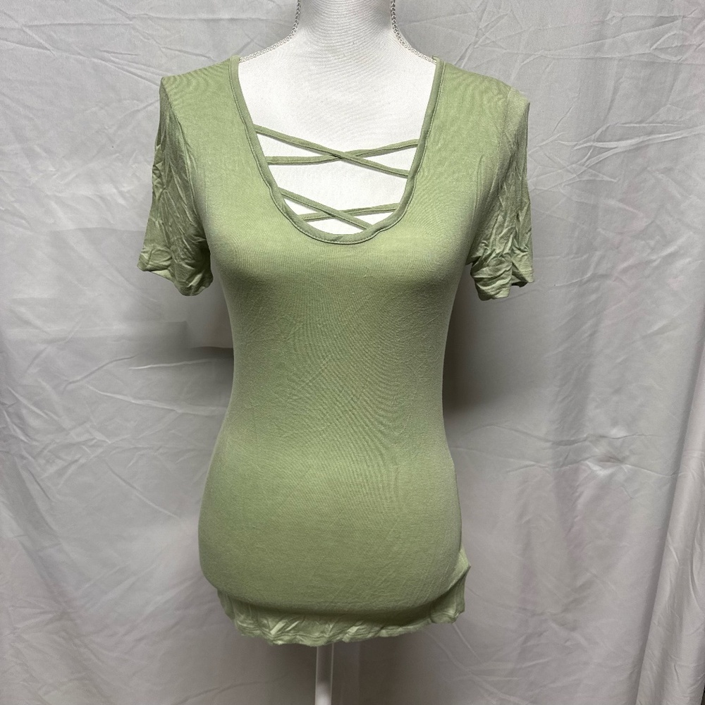 New Green T Shirt with Criss Cross Detail